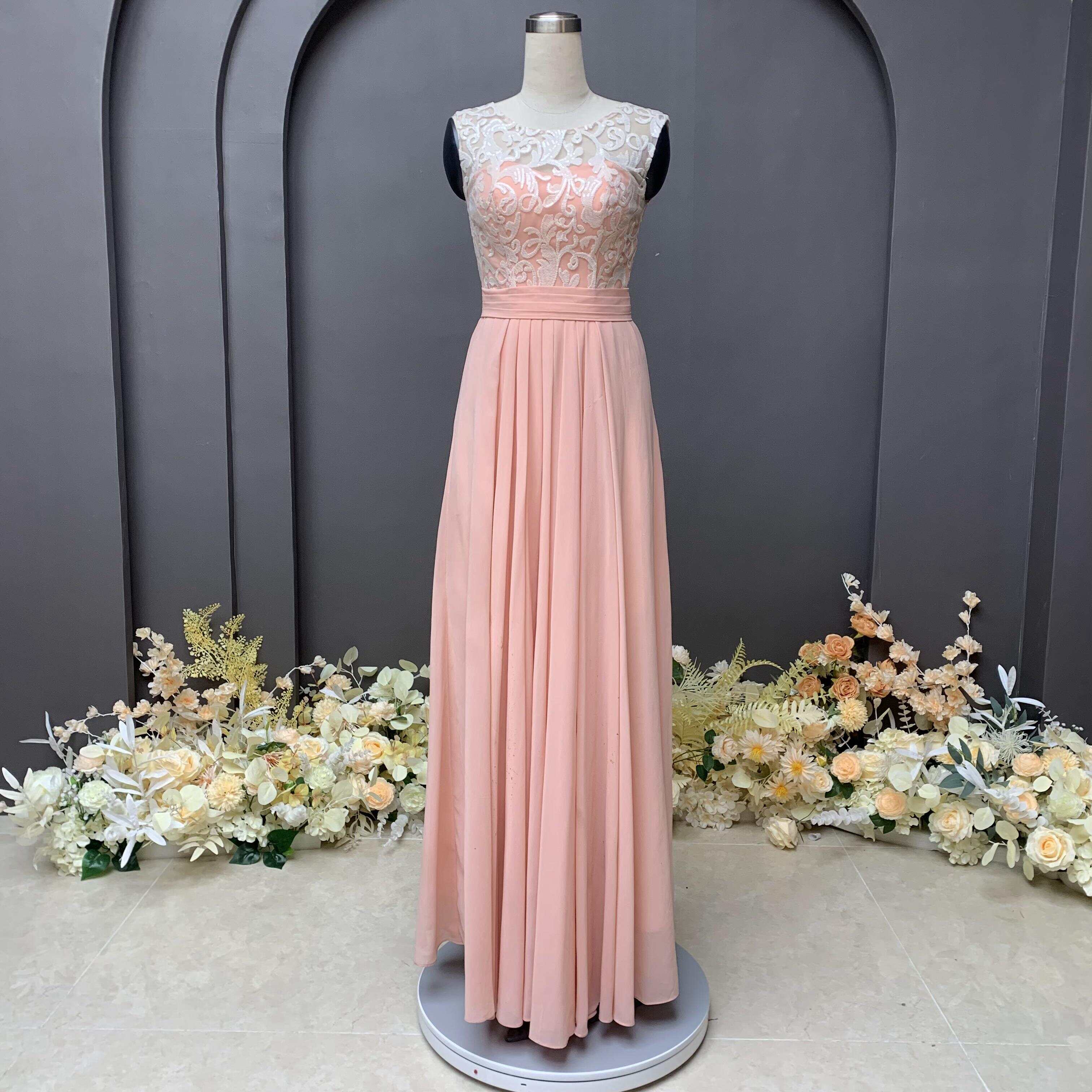 Embroidery sequin pleat details chiffon evening dress