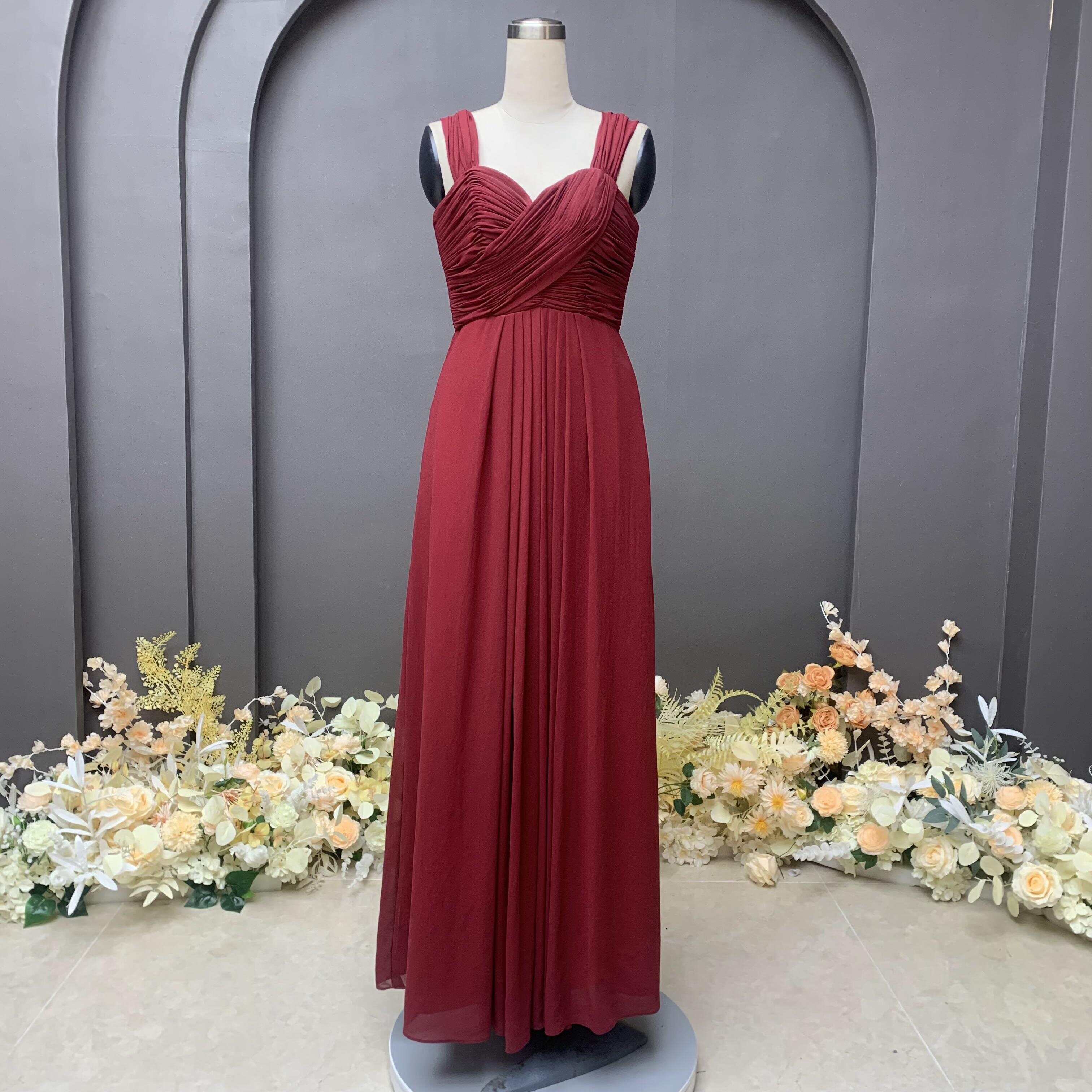 Sweet heart neckline pleat design chiffon evening dress