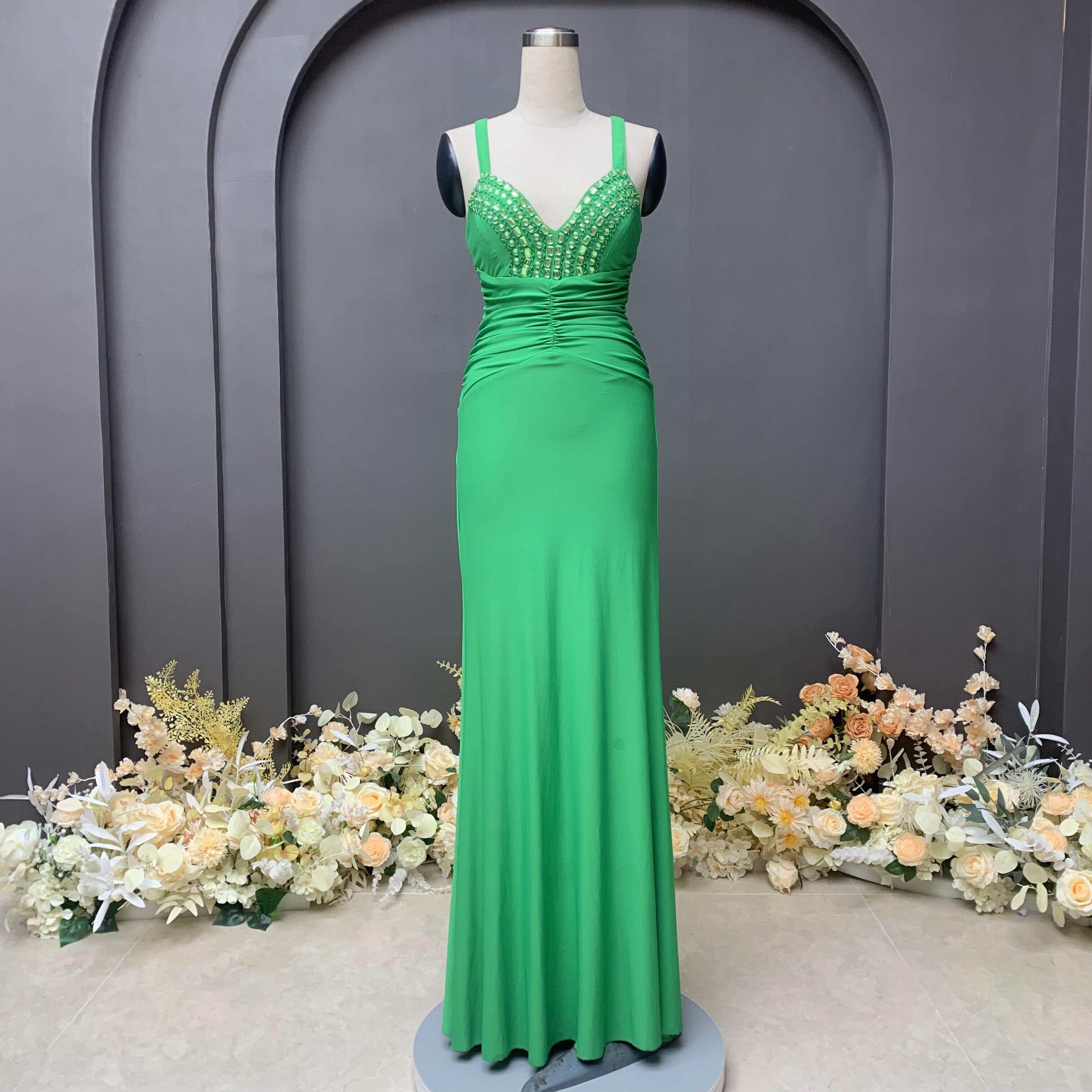 Hand made rhinestone beaded ruched evening dress