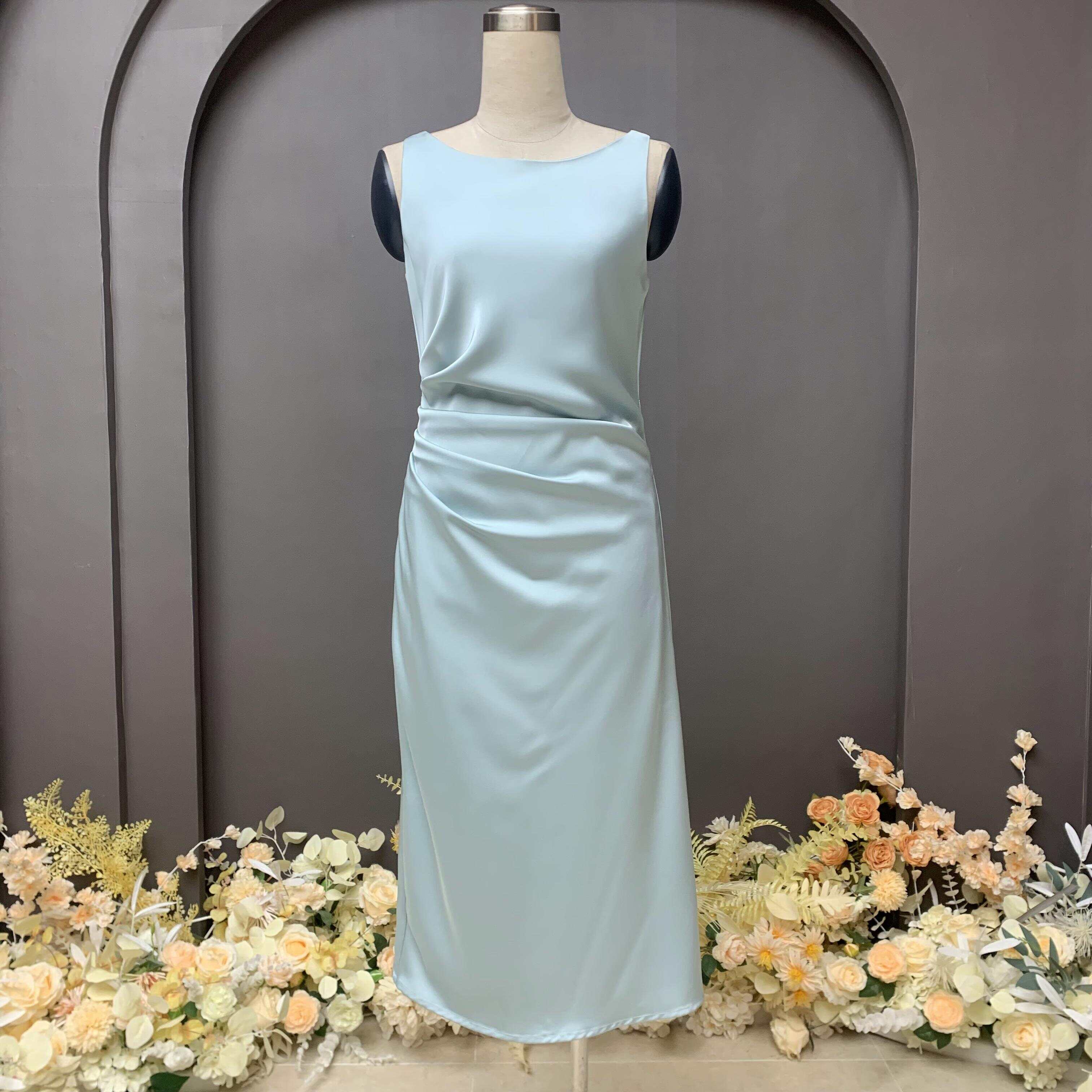 Simple elegant pleat detail satin casual dress