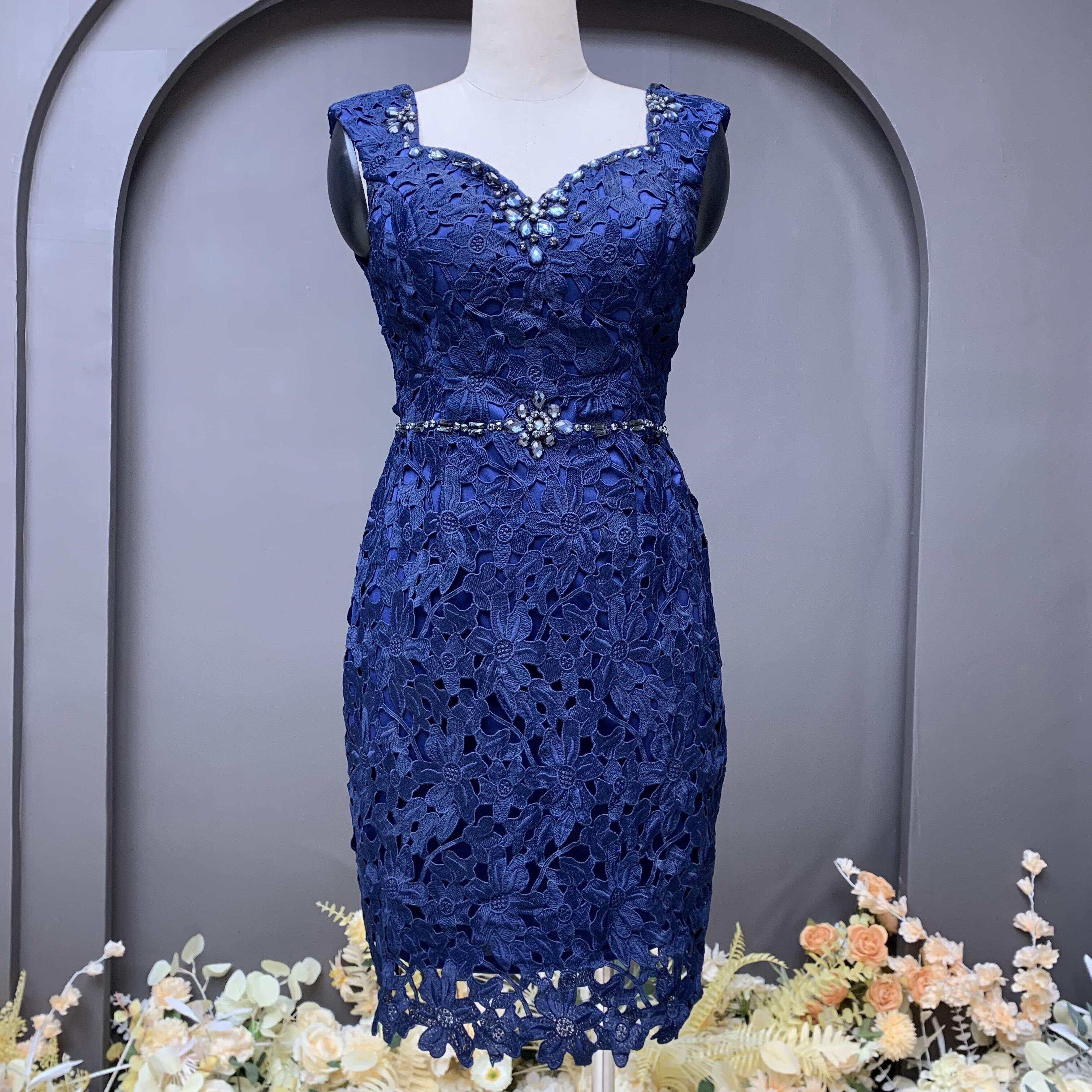 Floral lace rhinestone beaded pencil dress