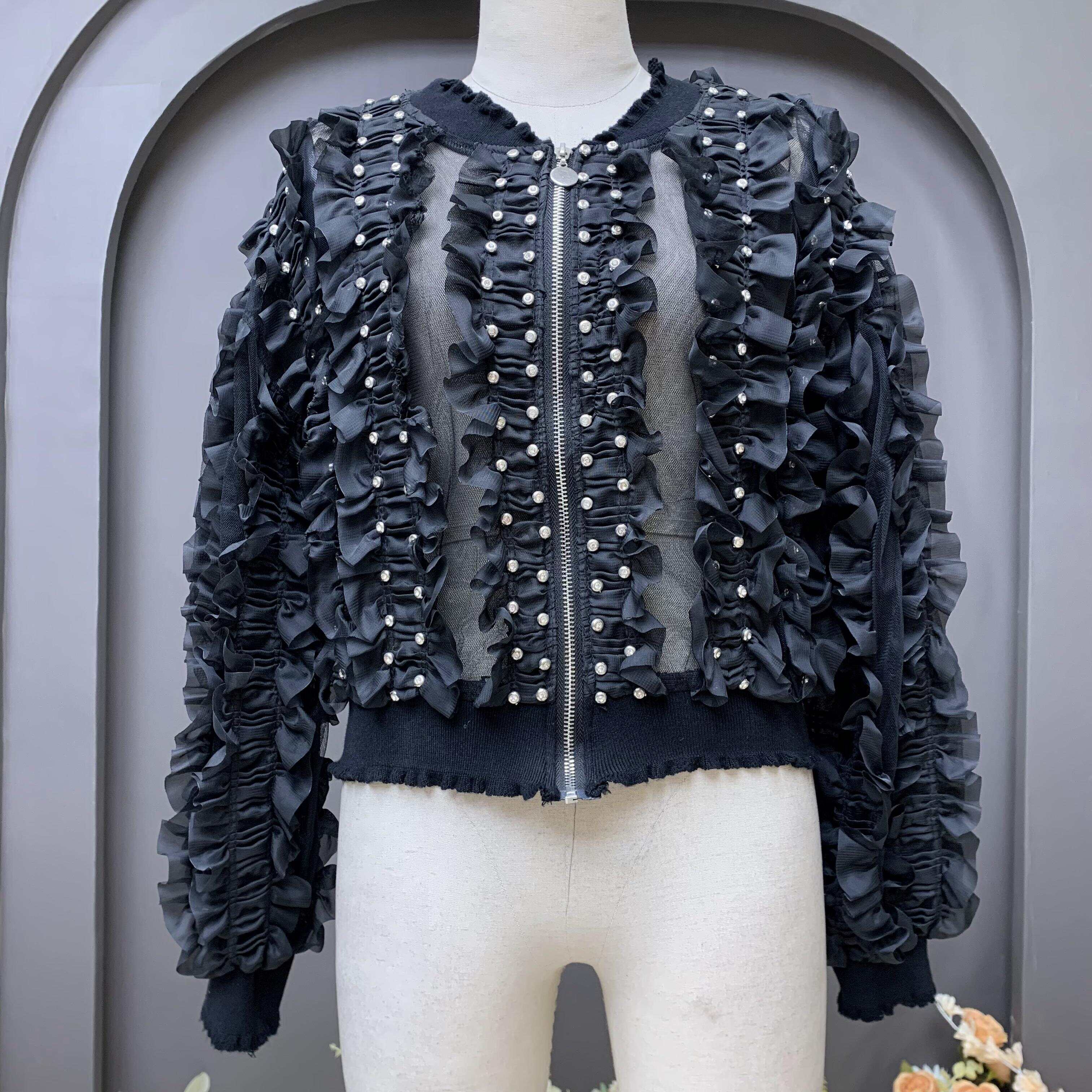 rhinestone beaded ruffle jacket