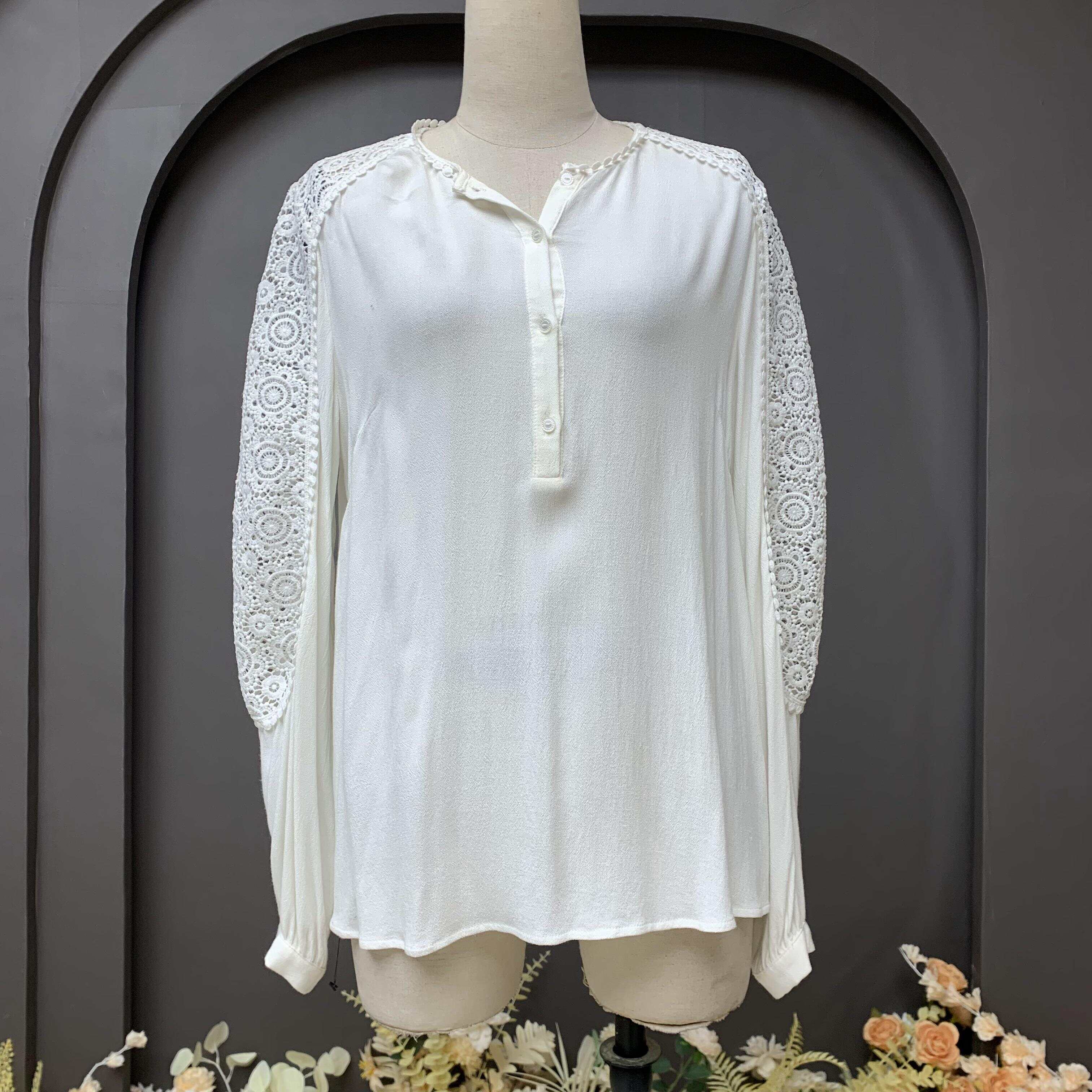 Embellished flower lace rayon blouse