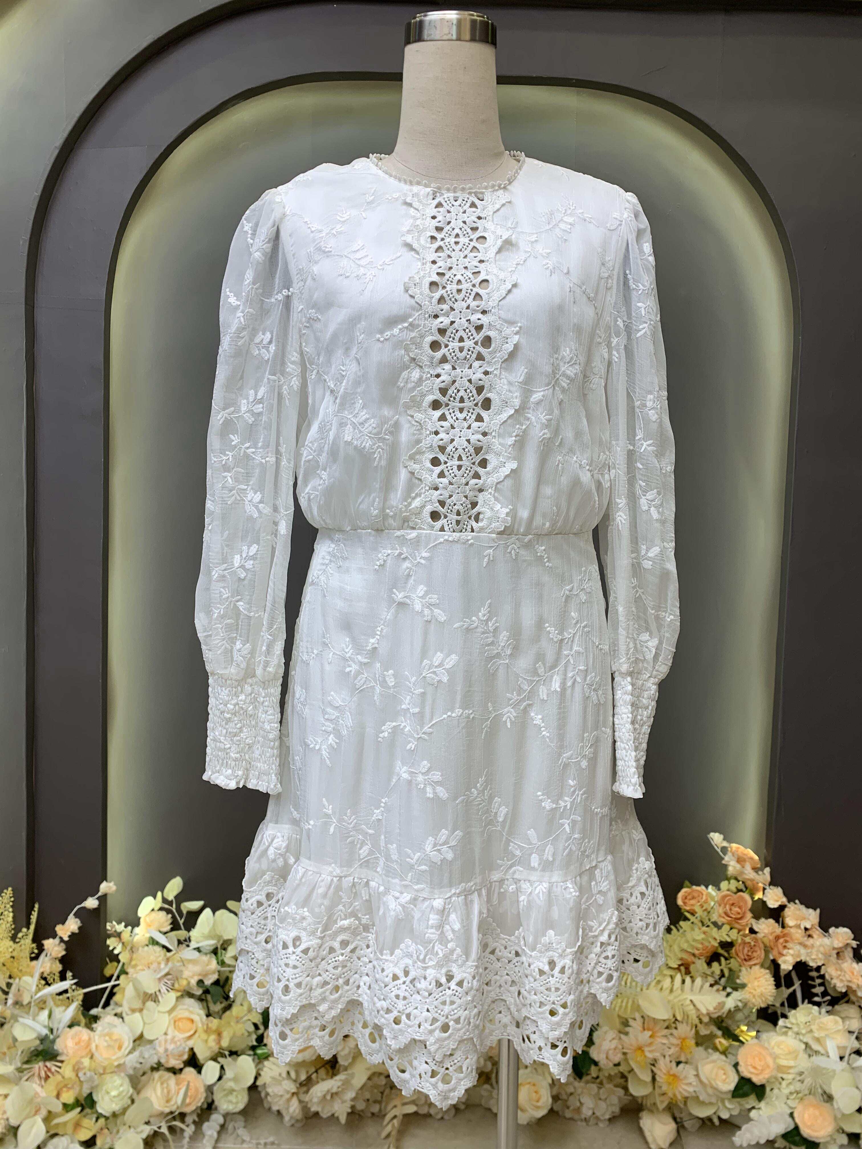 Floral embroidery lace trim casual dress