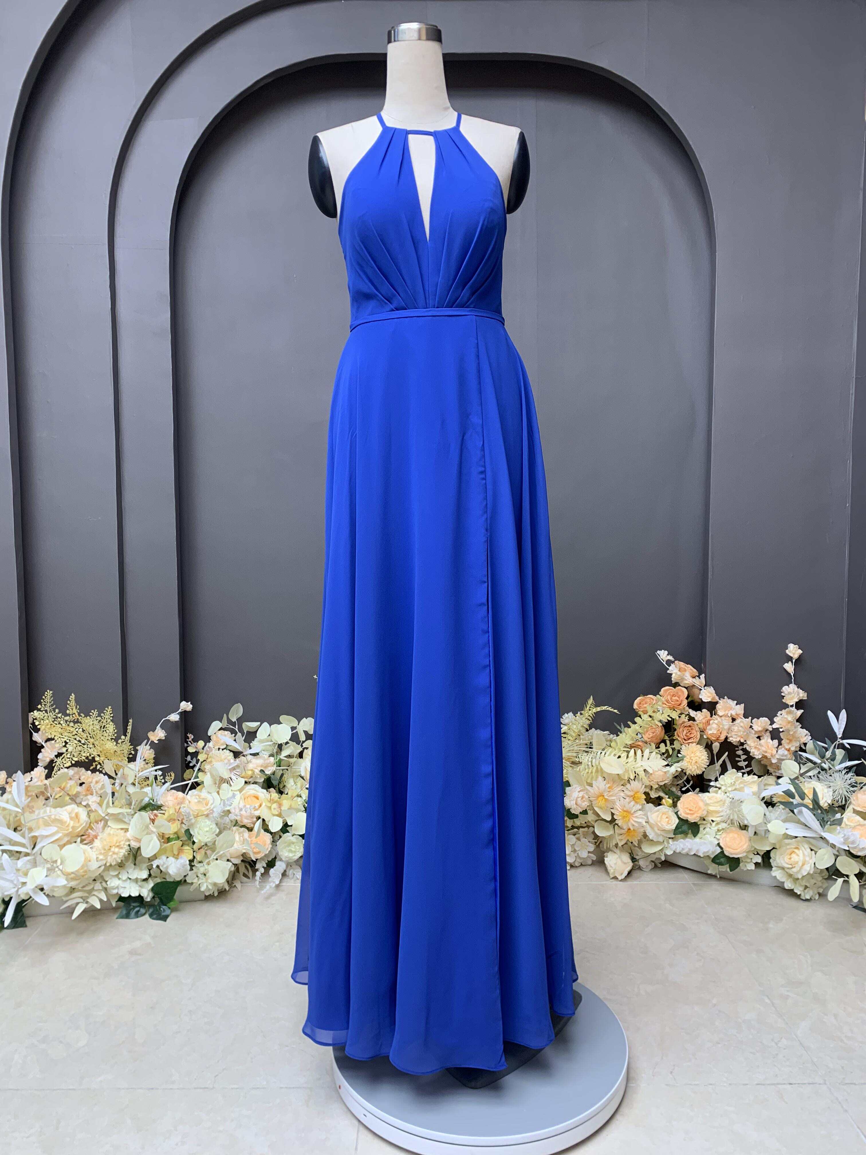 High slit pleat design chiffon evening dress