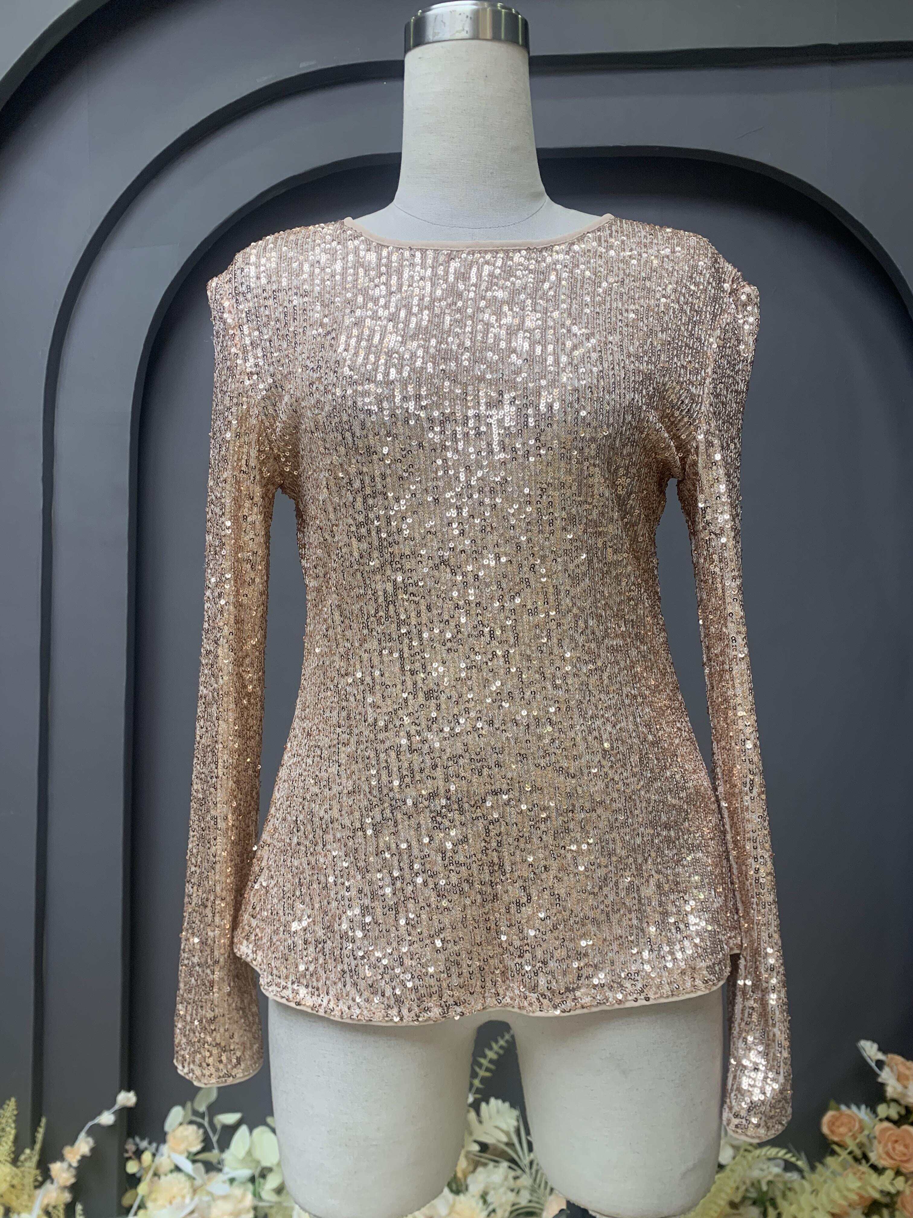 Stretch sequin long sleeve top