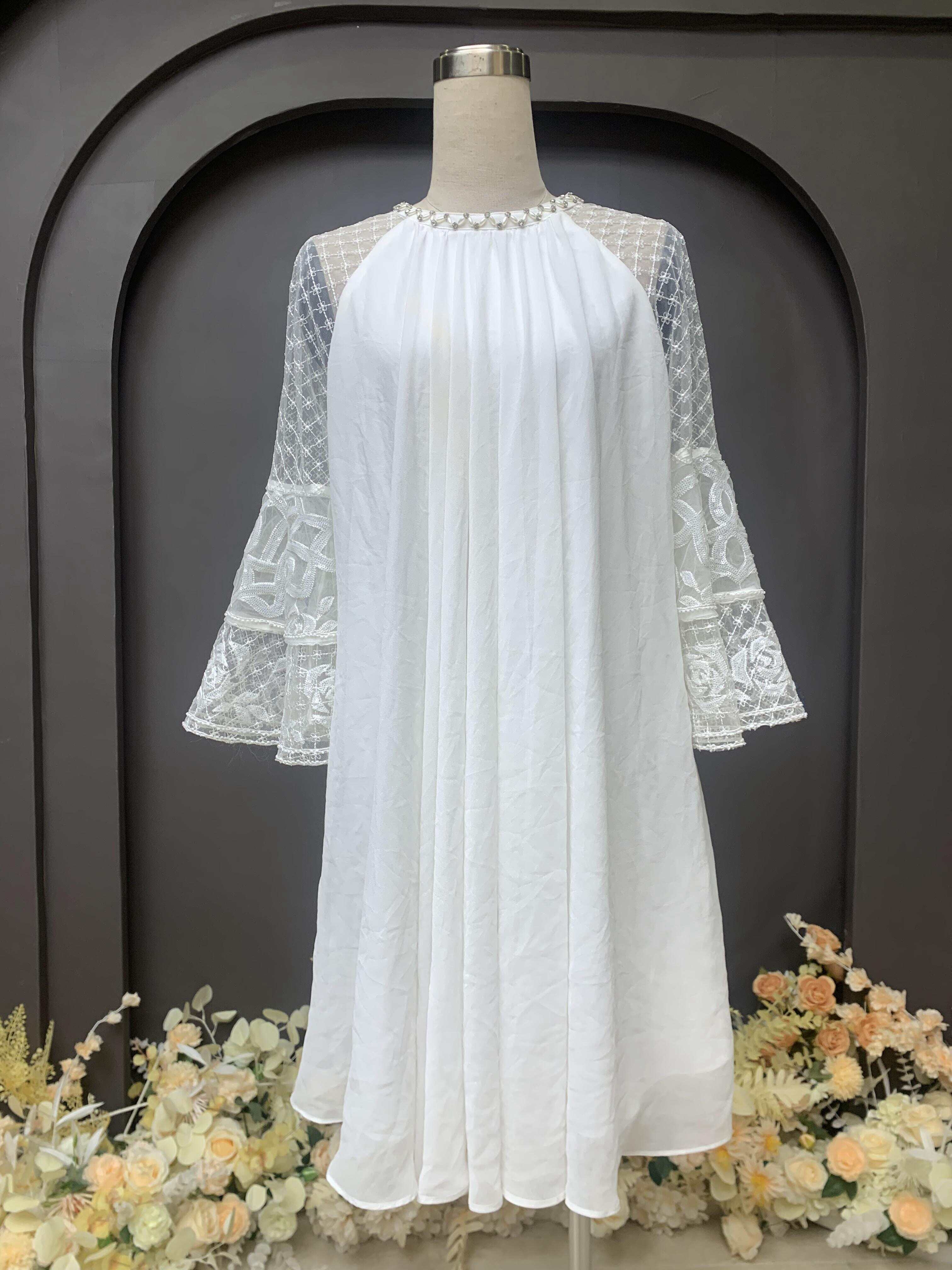 Sequin embroidery rhinestone & pearl beaded chiffon casual dress