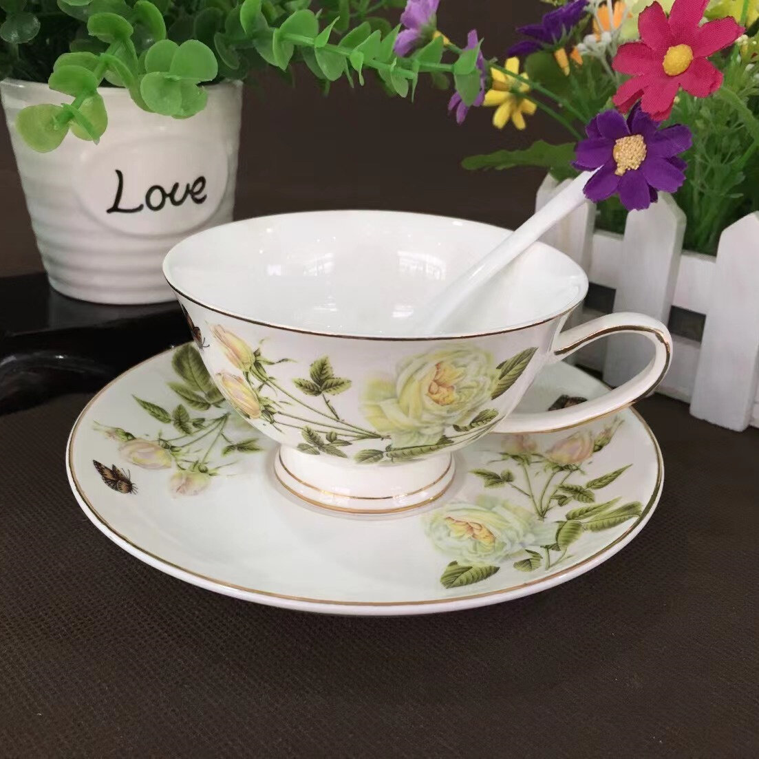 European-Style High-End Exquisite Hand-Painted Gold Ceramic Coffee Cup Tea Cup