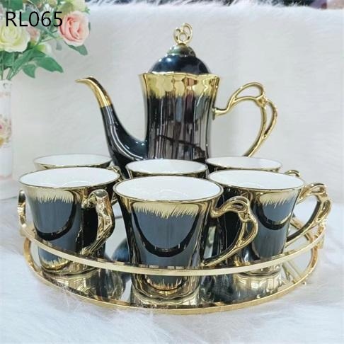 Ceramic Hand Painted Phnom Penh Tea Cup And Tea Pot With Iron Frame