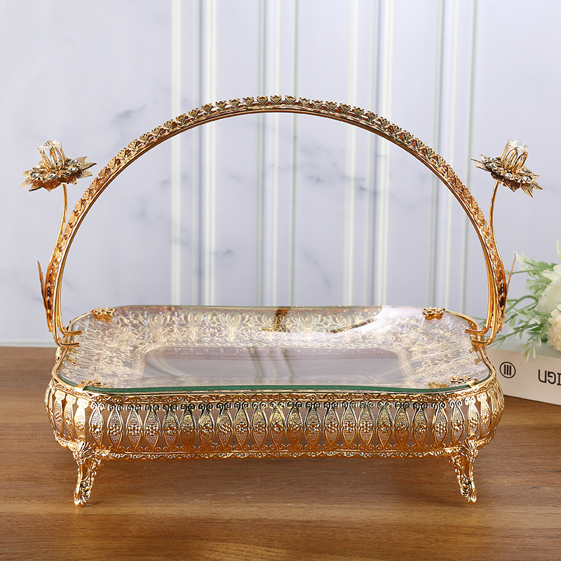 glass fruit basket, golden metal dry fruit tray, fruit tray