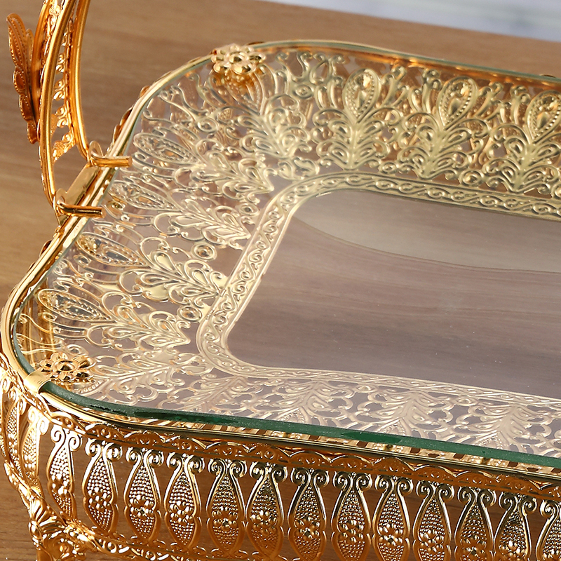 glass fruit basket, golden metal dry fruit tray, fruit tray