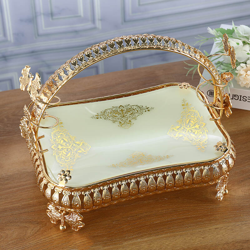 ceramic fruit tray, ceramic dry fruit tray, decorative gold tray