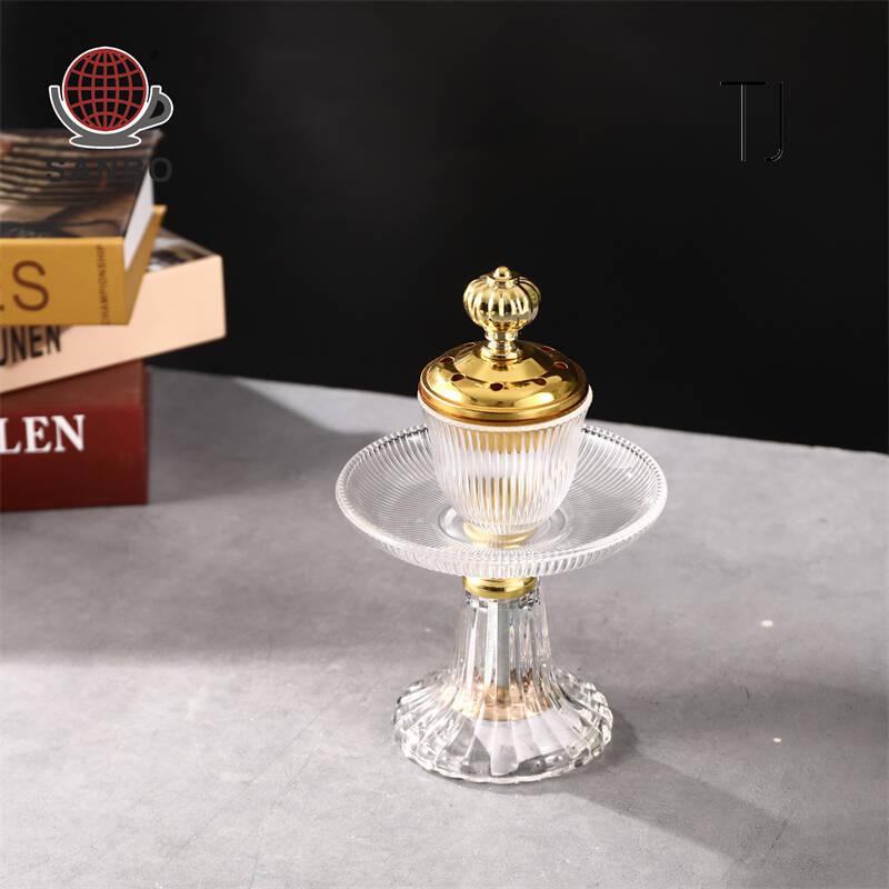 Unique Glass Islamic Incense Burner With Golden Lid