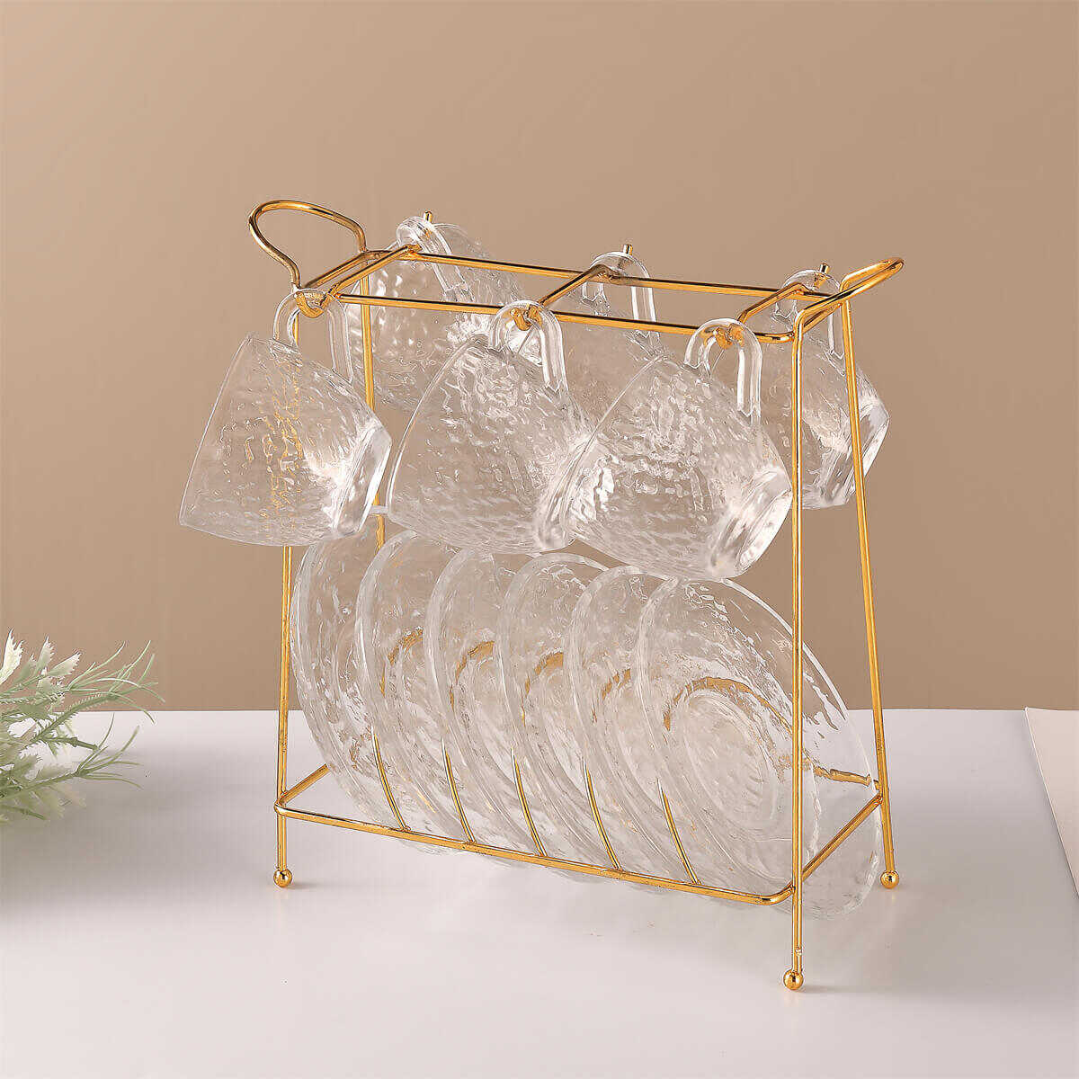 Hot Sell Glass Tea Cup And Saucer With Display Rack