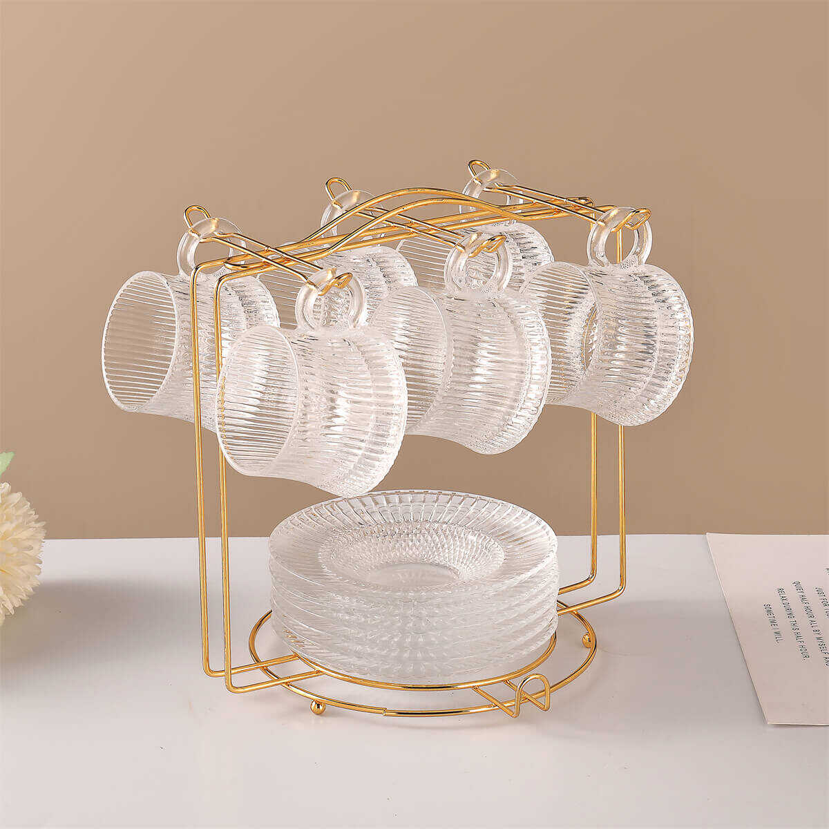 glass tea cup with saucer, transparent cup tea, cup and saucer set