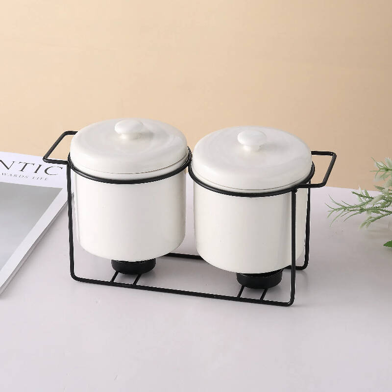 ceramic spices jars，spice containers, 2pcs Large ceramic spice jar with metal rack