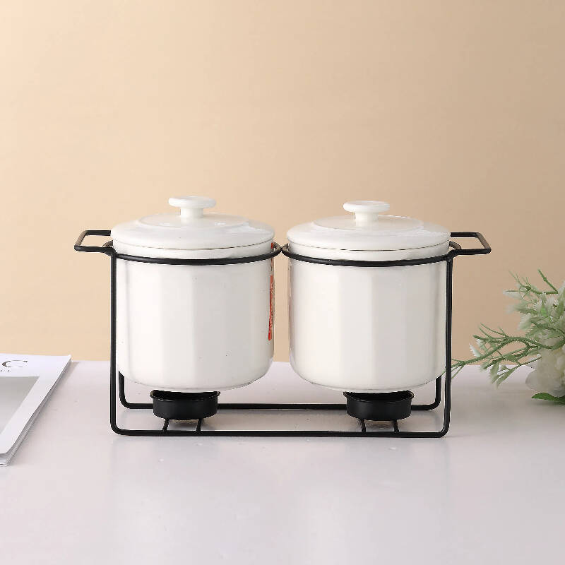 ceramic spices jars，spice containers, 2pcs Large ceramic spice jar with metal rack