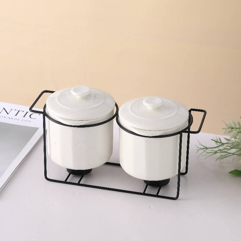 ceramic spices jars，spice containers, 2pcs Large ceramic spice jar with metal rack