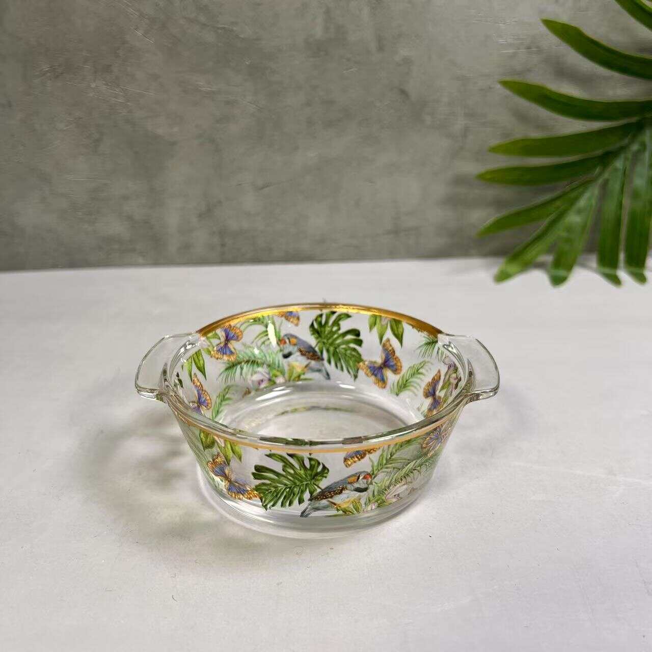 glass container Set,Salad bowl，Retro floral round square pot set