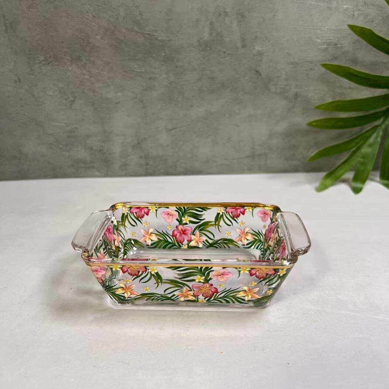 Retro Printed Salad Bowl Healthy Glass Meal Prep Containers Glass Food Container