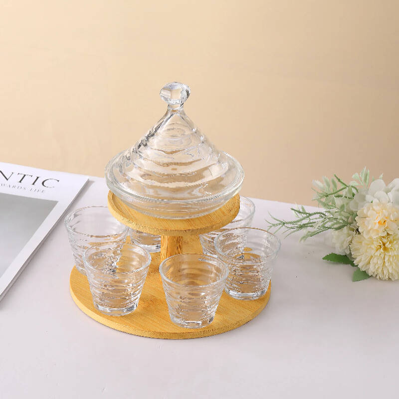glass juice cup 6 cups with plate,Glass wine cup with dustproof fruit tray，Fruit tray cup set with storage rack