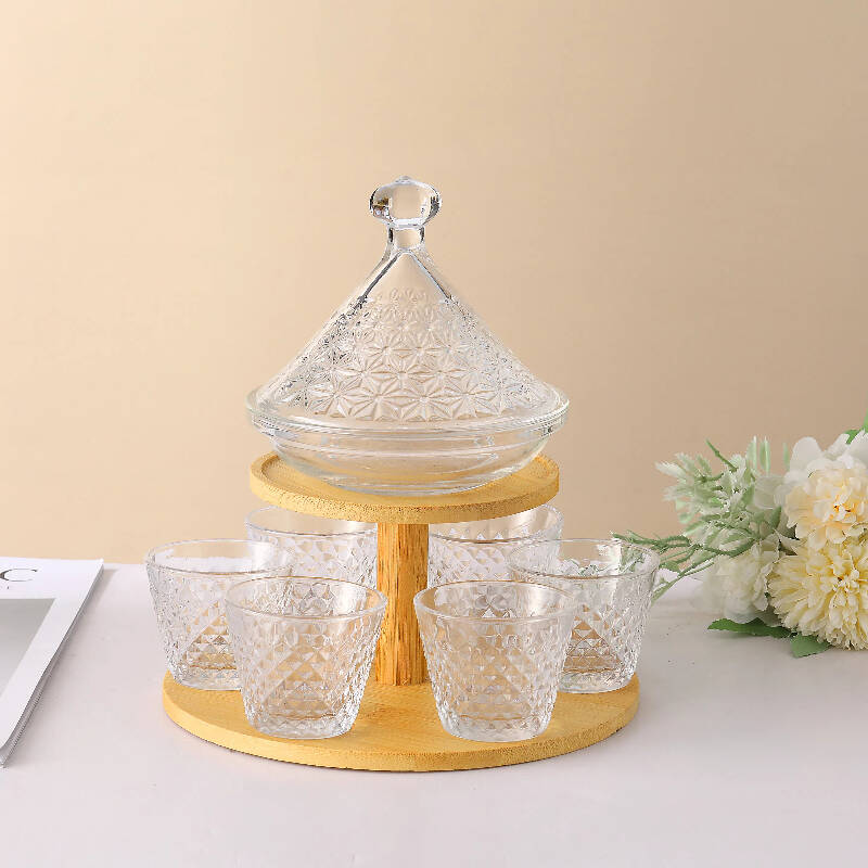 glass juice cup 6 cups with plate,Glass wine cup with dustproof fruit tray，Fruit tray cup set with storage rack