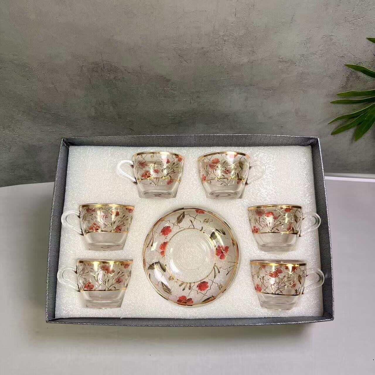 flower tea cup，glass flower mugs,unique tea cups of  6