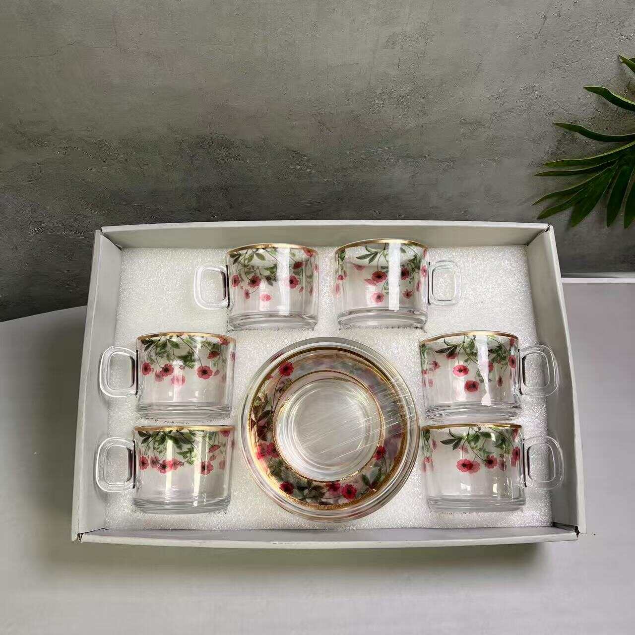 flower tea cup，glass flower mugs,unique tea cups of  6