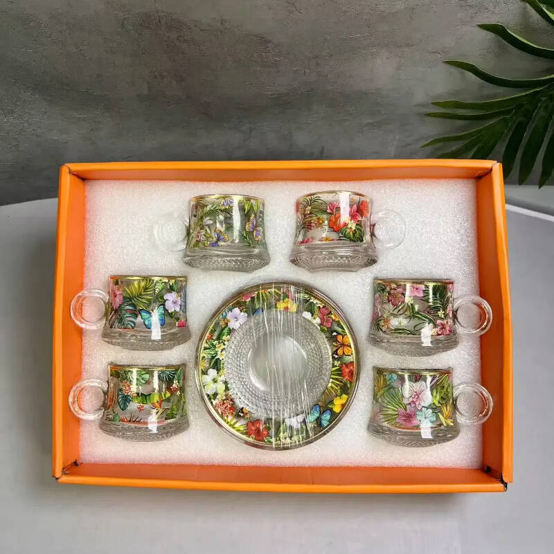 flower tea cup，glass flower mugs,unique tea cups of  6