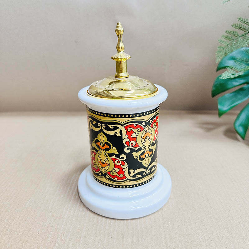 Middle Eastern-style indoor household candlestick and incense burner for offering lamps in front of a Buddha