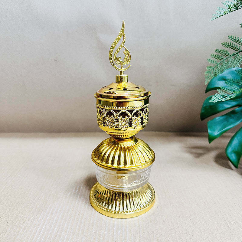 ceramic Vintage Incense Burner, Christian Greek Censer, Gold Iron Art Candlestick Decorative Candle Stand for Church Home Deskto