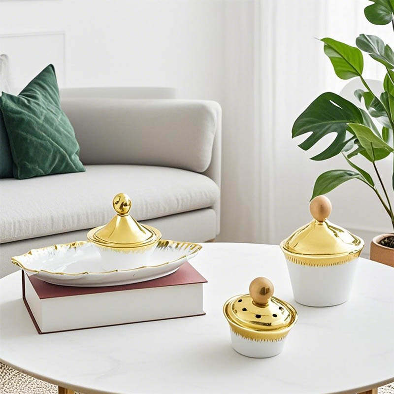 ceramic backflow incense burner，Ceramic aromatherapy container with tray，Fragrance Burner Holder