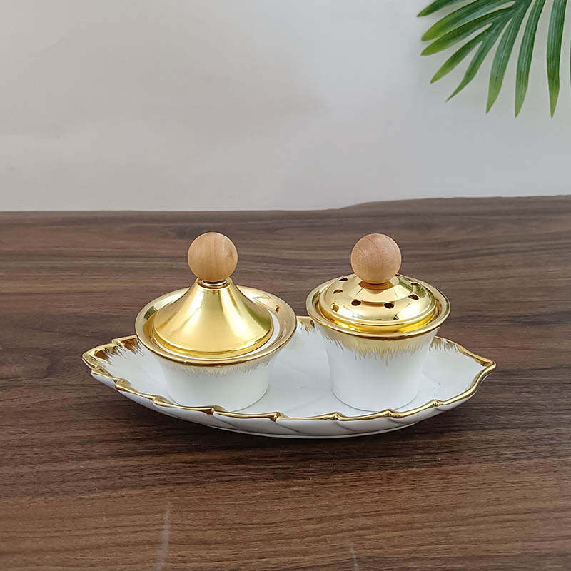 ceramic backflow incense burner，Ceramic aromatherapy container with tray，Fragrance Burner Holder
