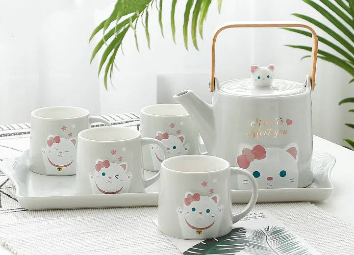 teapot sets for women gift,teapot ceramic porcelain coffee cup set,coffee tea set 4 compact,tea and coffee lovers gift set