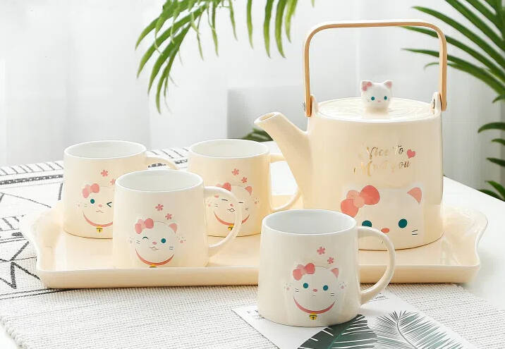 teapot sets for women gift,teapot ceramic porcelain coffee cup set,coffee tea set 4 compact,tea and coffee lovers gift set