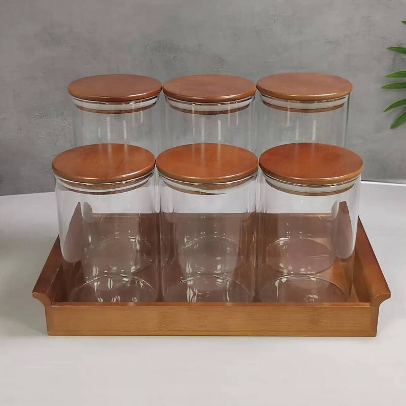 glass jars with airtight lid,glass jars with bamboo lids,Cylindrical sealed container
