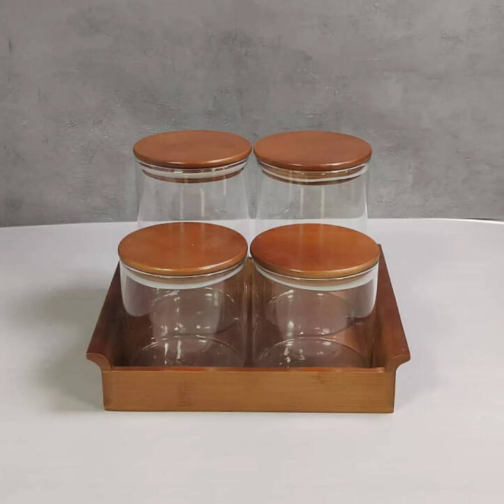 glass jars with airtight lid,glass jars with bamboo lids,Cylindrical sealed container