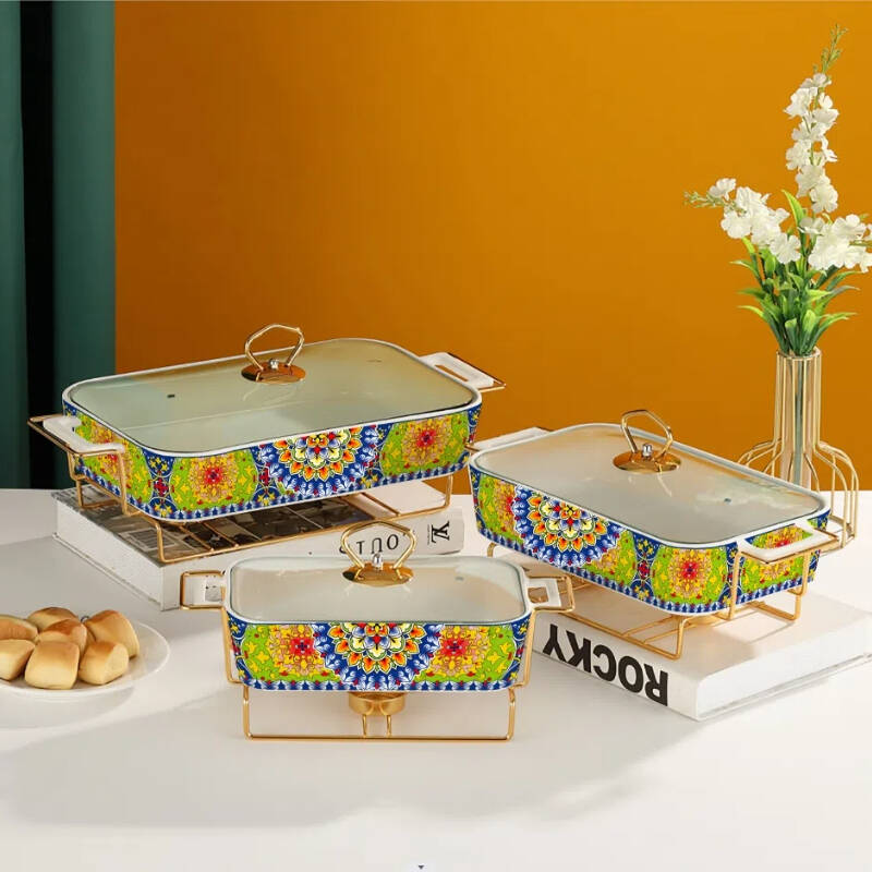 Ceramic Casserole Dish with Glass Lid and rack，Casserole Holder backing sheet,Baking Pan For Casserole & Lasagna