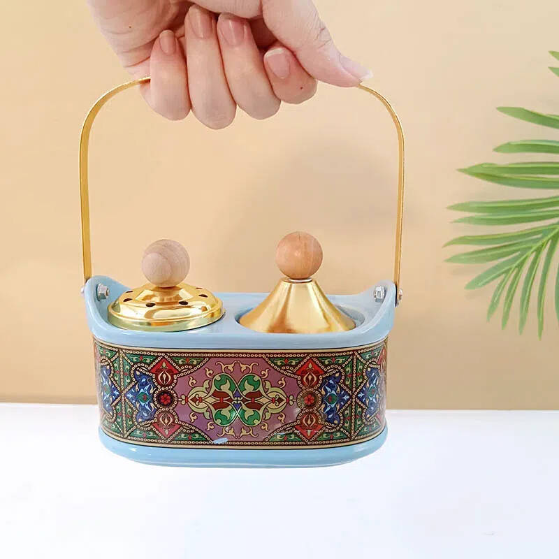 Double-scented burner storage box，Portable basket-style aromatherapy burner，Retro aroma burner