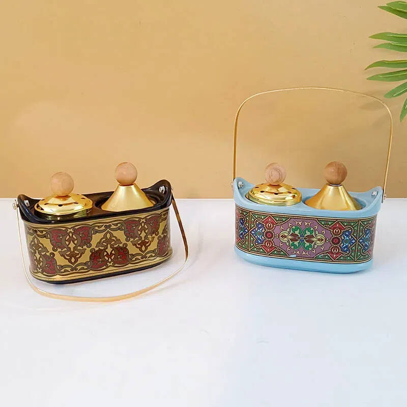 Double-scented burner storage box，Portable basket-style aromatherapy burner，Retro aroma burner