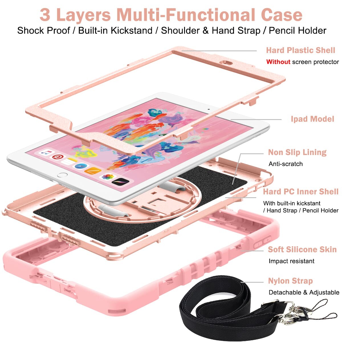 iPad 9.7 case;Shockproof iPad case;Three-in-one iPad case;iPad 9.7 protective case;Anti-fall tablet case;Durable iPad case;Heavy-duty iPad cover;iPad 9.7 accessories;Impact-resistant tablet case;Lightweight iPad protection