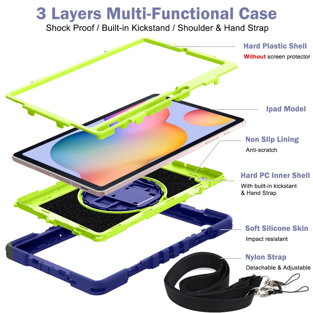 iPad s6 lite case;Shockproof tablet case;Three-in-one iPad case;Anti-fall protective case;Durable iPad cover;iPad case with screen protector;Lightweight iPad case;Heavy-duty tablet case;iPad s6 lite protection;Premium iPad accessories