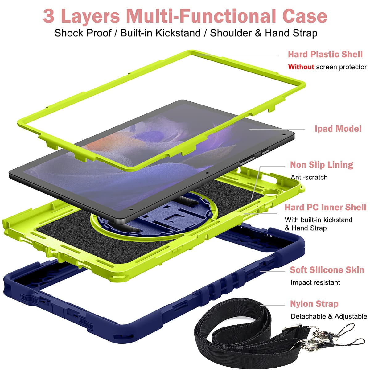 Samsung Galaxy Tab A8 2021 case;360 degree rotation kickstand;Shock absorbent tablet cover;Shoulder strap tablet case;Galaxy Tab A8 2021 accessory;Protective tablet case;Rotating kickstand case;Durable tablet cover;Tablet case with shoulder strap;Lightweight shockproof case;Samsung A8 2021 protective cover;Versatile tablet case;Everyday use tablet case;Stylish tablet protection;Portable tablet case with strap