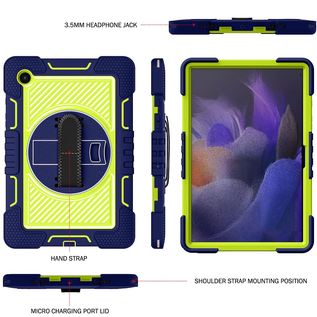 Samsung Galaxy Tab A8 2021 case;360 degree rotation kickstand;Shock absorbent tablet cover;Shoulder strap tablet case;Galaxy Tab A8 2021 accessory;Protective tablet case;Rotating kickstand case;Durable tablet cover;Tablet case with shoulder strap;Lightweight shockproof case;Samsung A8 2021 protective cover;Versatile tablet case;Everyday use tablet case;Stylish tablet protection;Portable tablet case with strap