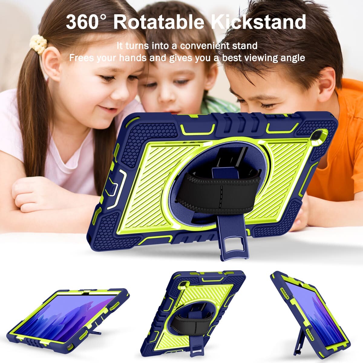 Samsung Galaxy Tab A7 case;360 degree rotation kickstand;Shock absorbent tablet cover;Shoulder strap tablet case;Galaxy Tab A7 accessory;Protective tablet case;Rotating kickstand case;Durable tablet cover;Tablet case with shoulder strap;Lightweight shockproof case;Samsung A7 protective cover;Versatile tablet case;Everyday use tablet case;Stylish tablet protection;Portable tablet case with strap