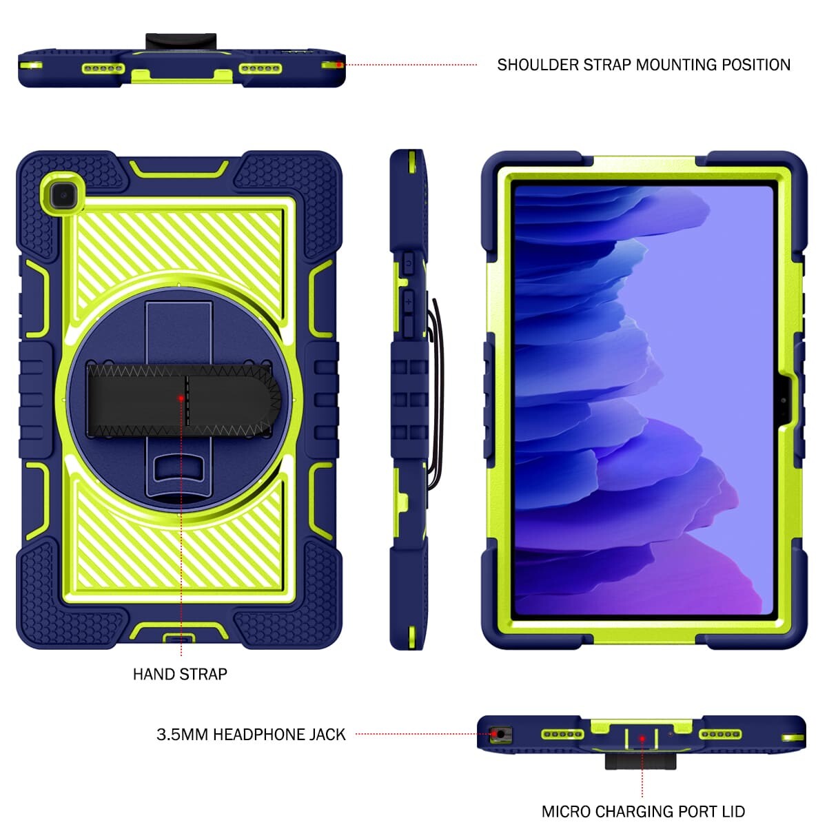 Samsung Galaxy Tab A7 case;360 degree rotation kickstand;Shock absorbent tablet cover;Shoulder strap tablet case;Galaxy Tab A7 accessory;Protective tablet case;Rotating kickstand case;Durable tablet cover;Tablet case with shoulder strap;Lightweight shockproof case;Samsung A7 protective cover;Versatile tablet case;Everyday use tablet case;Stylish tablet protection;Portable tablet case with strap