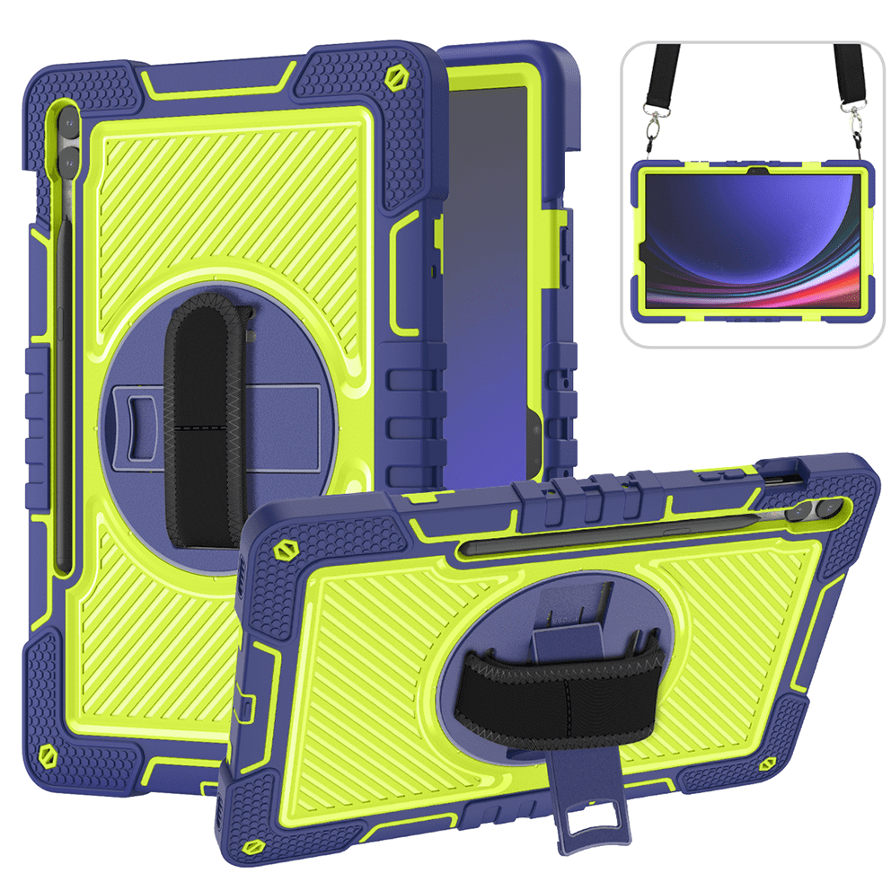 360 Rotation Kickstand Shock Absorbent Tablet Case For Samsung Galaxy Tab S9 Plus Shoulder Strap Cover