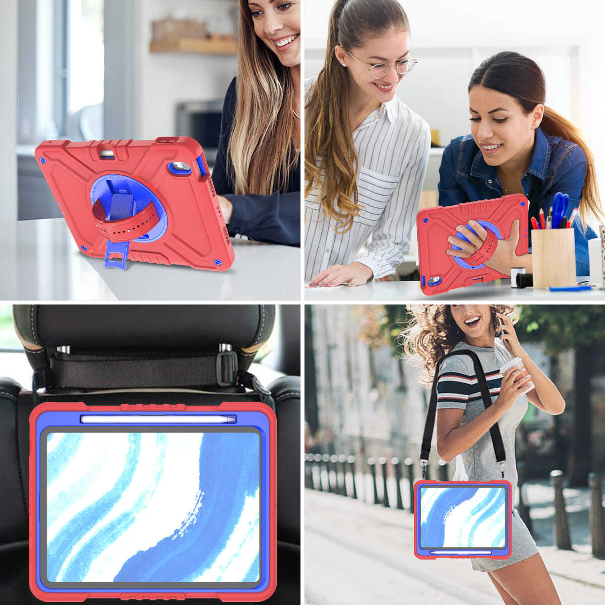 iPad Air 6 case;360 rotatable kickstand;waist shoulder strap tablet cover;full protection iPad case;shockproof tablet cover;portable iPad accessory;adjustable shoulder strap iPad case;durable iPad Air 6 cover;multifunctional tablet case;protective iPad cover