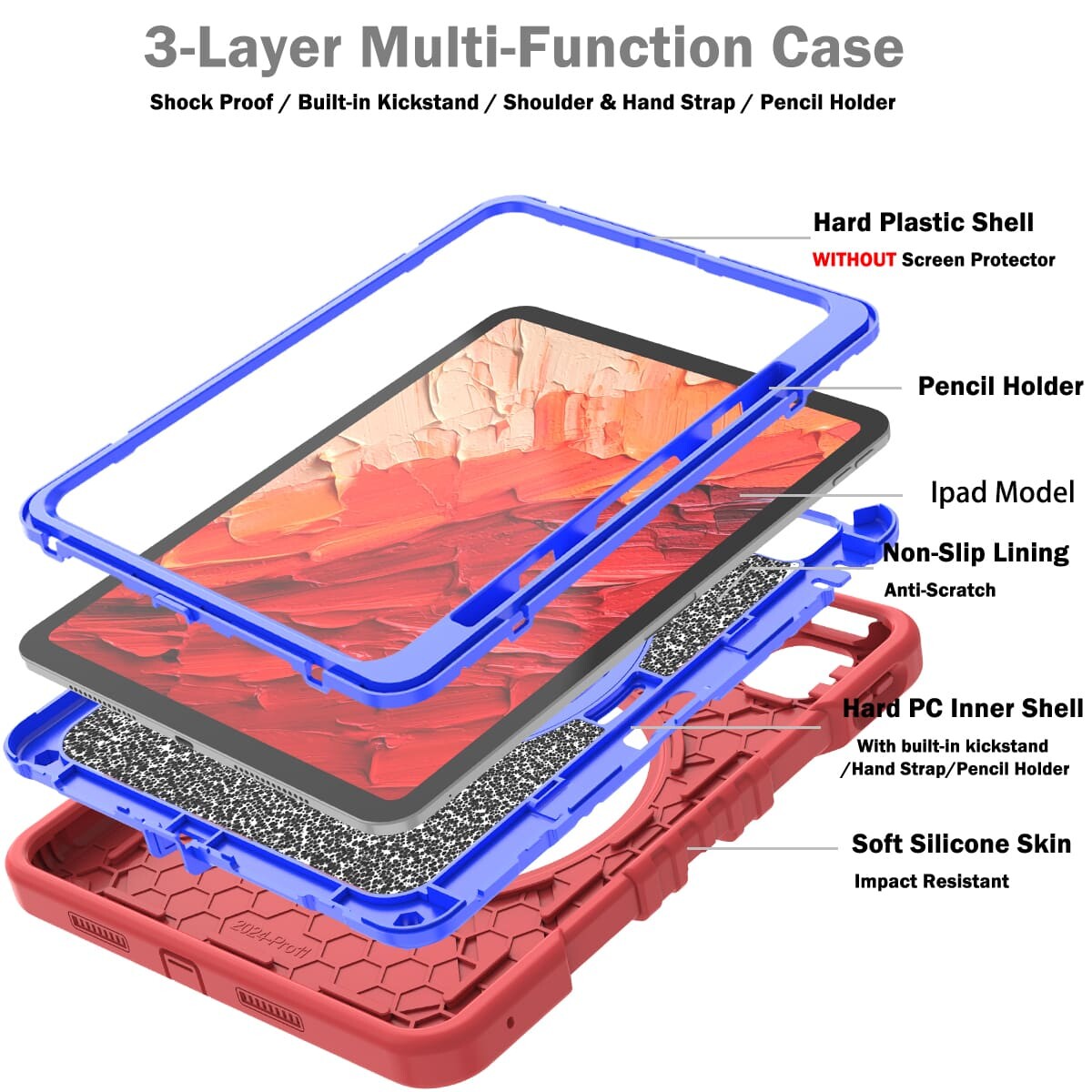 iPad Pro11 case;360 rotatable kickstand;waist shoulder strap tablet cover;full protection iPad case;shockproof tablet cover;portable iPad accessory;adjustable shoulder strap iPad case;durable iPad Pro11 cover;multifunctional tablet case;protective iPad cover