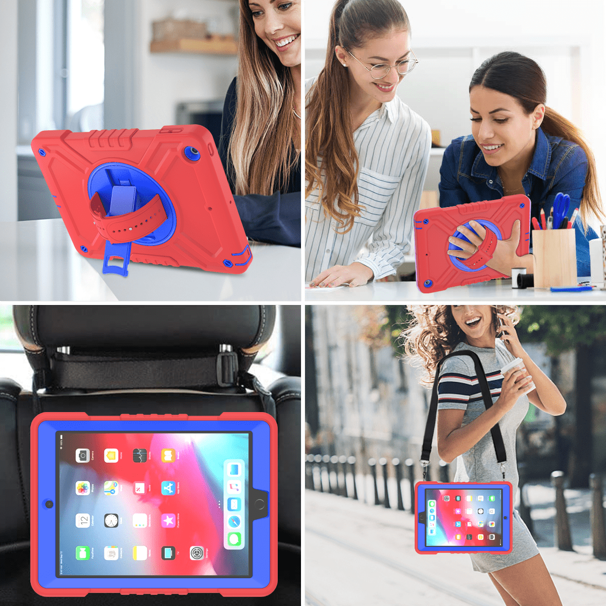 iPad 9.7 case;360 rotatable kickstand;waist shoulder strap tablet cover;full protection iPad case;shockproof tablet cover;portable iPad accessory;adjustable shoulder strap iPad case;durable iPad 9.7 cover;multifunctional tablet case;protective iPad cover